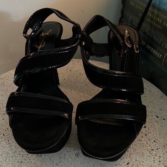 Yves Saint Laurent black leather and suede high heel sandal - Picture 1 of 5